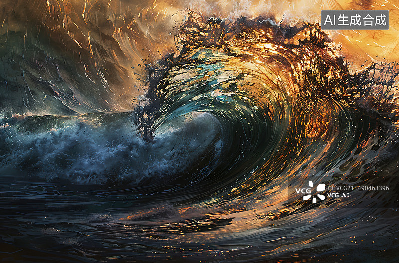 【AI数字艺术】海浪溅到岩石上的高角度视图图片素材