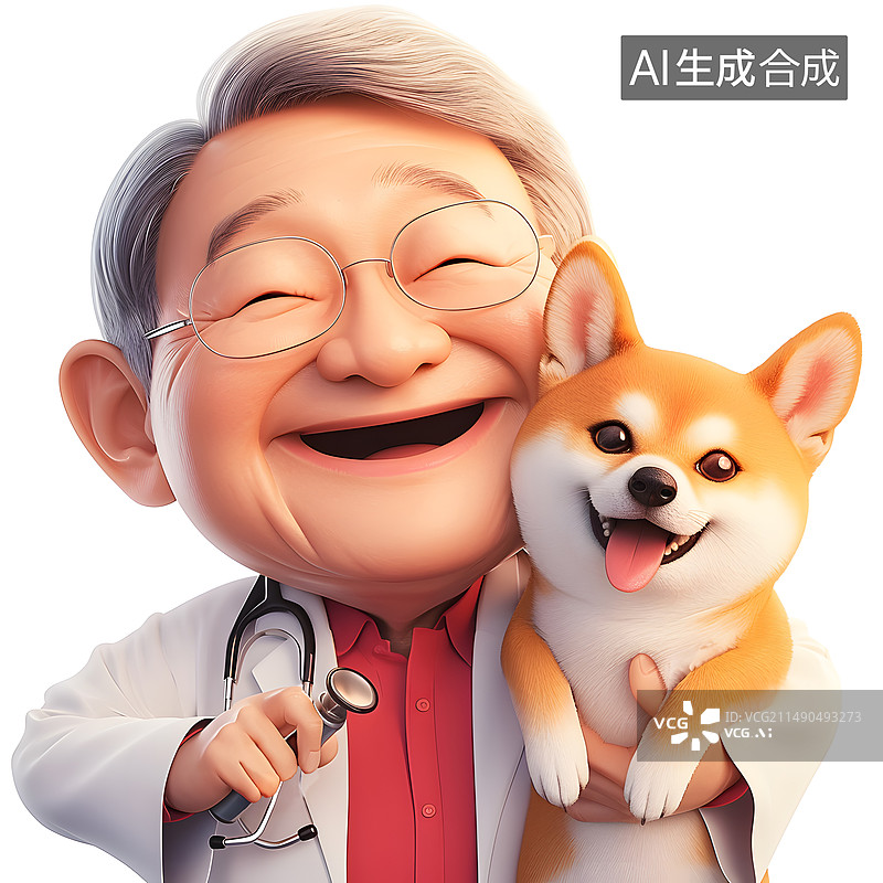 【AI数字艺术】3d动画风宠物医生抱着狗微笑图片素材