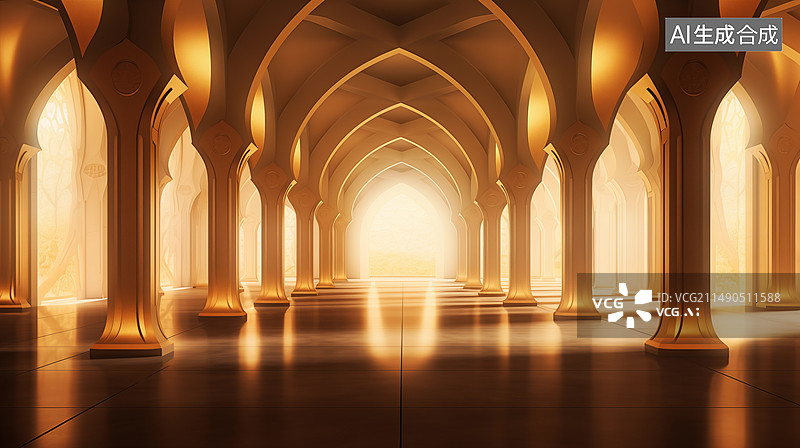 【AI数字艺术】金色拱门历史建筑图片素材