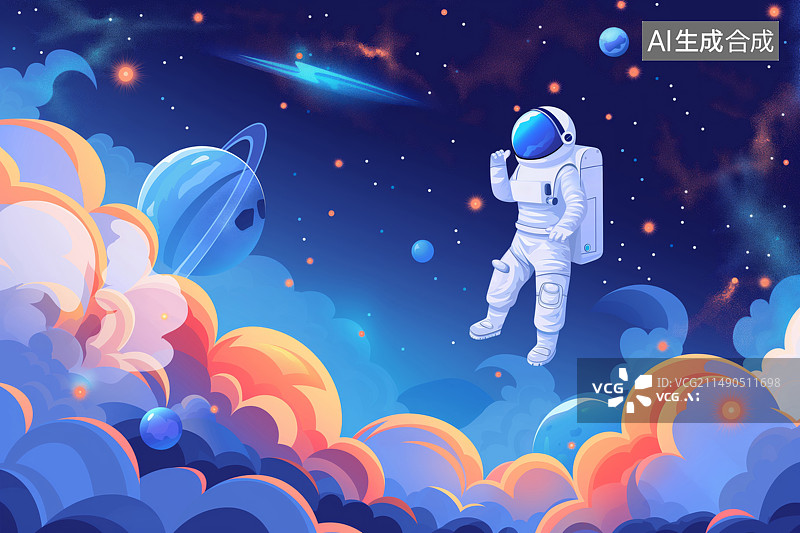 【AI数字艺术】太空宇航员梦想插画图片素材
