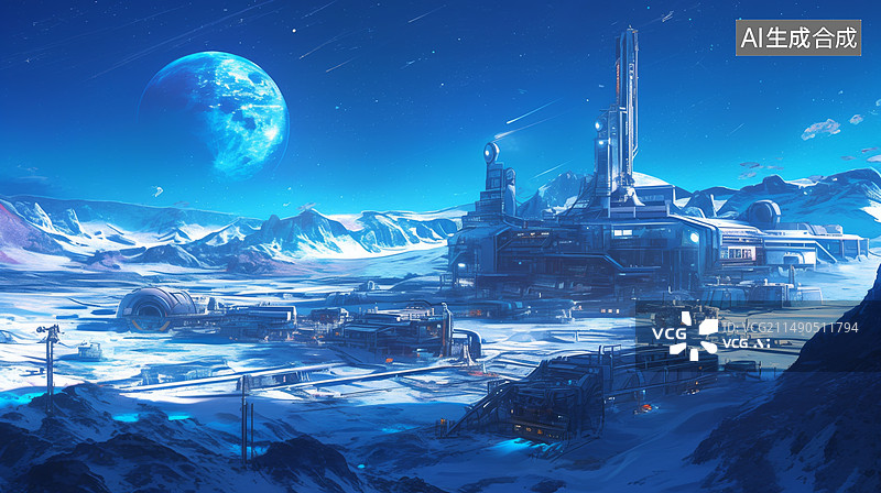 【AI数字艺术】月球基地发射架火箭地外空间插画图片素材