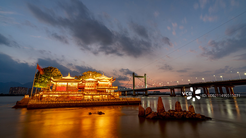 金山寺 福州 晚霞 夜景图片素材