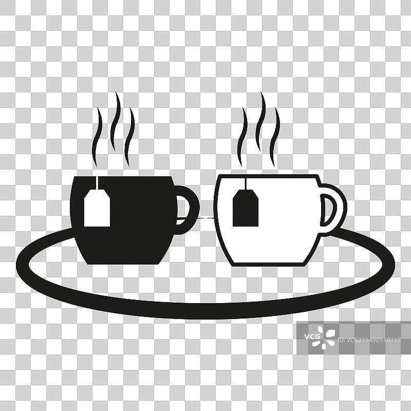 带蒸汽茶杯和茶托图标的黑白图案图片素材