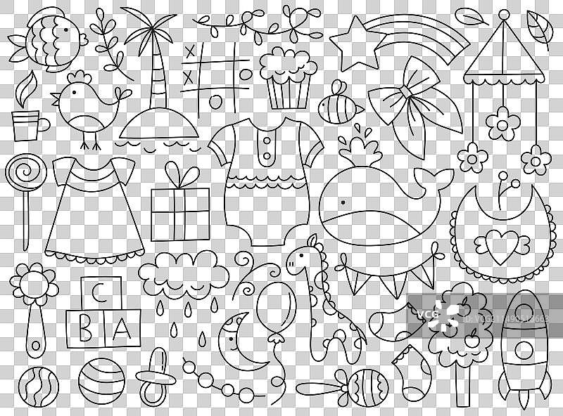 婴儿涂鸦线条设计元素合集图片素材