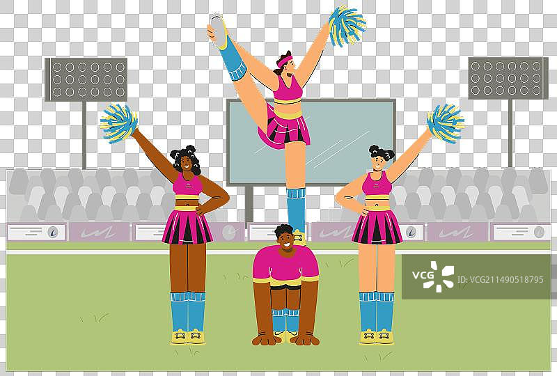 啦啦队在体育赛事上的金字塔表演图片素材