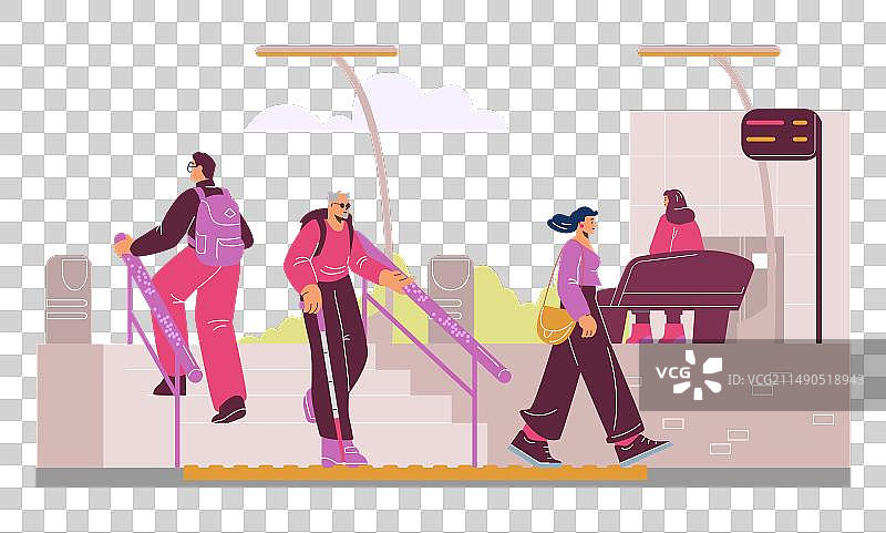 在公共场所拄着拐杖上楼梯的盲人图片素材