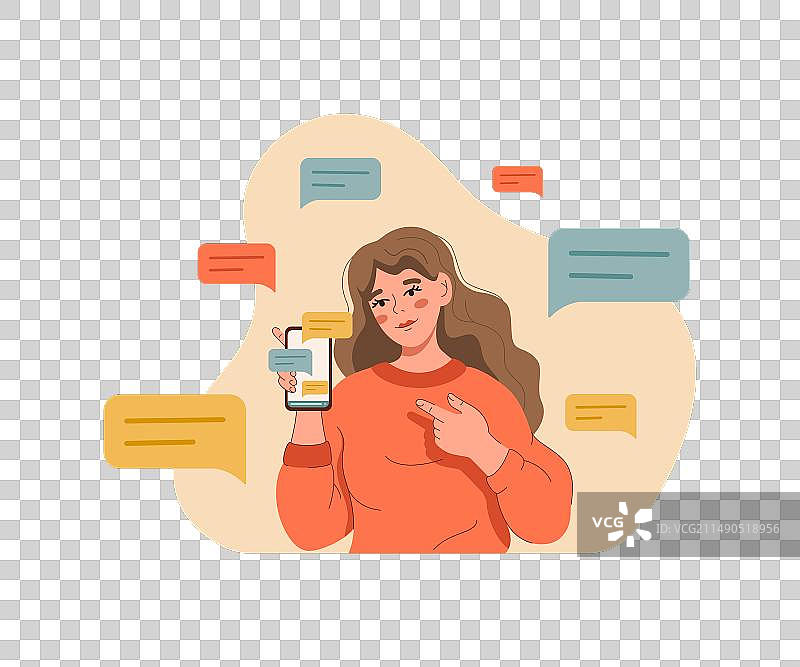 女博主展示带有信息的手机图片素材