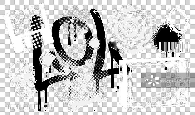 复古负片半色调元素合集，适用于 Grunge 风格图片素材