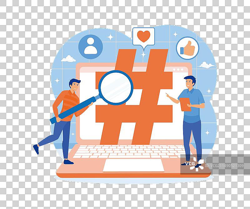 带有#号标签的社交媒体营销概念笔记本电脑图片素材