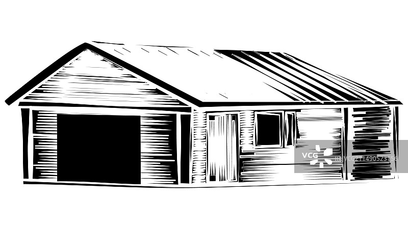 白色背景上的农场谷仓或房屋轮廓图片素材