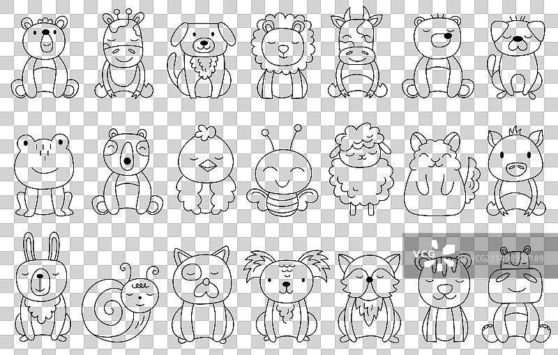 可爱的小动物鸟类昆虫轮廓涂鸦图片素材