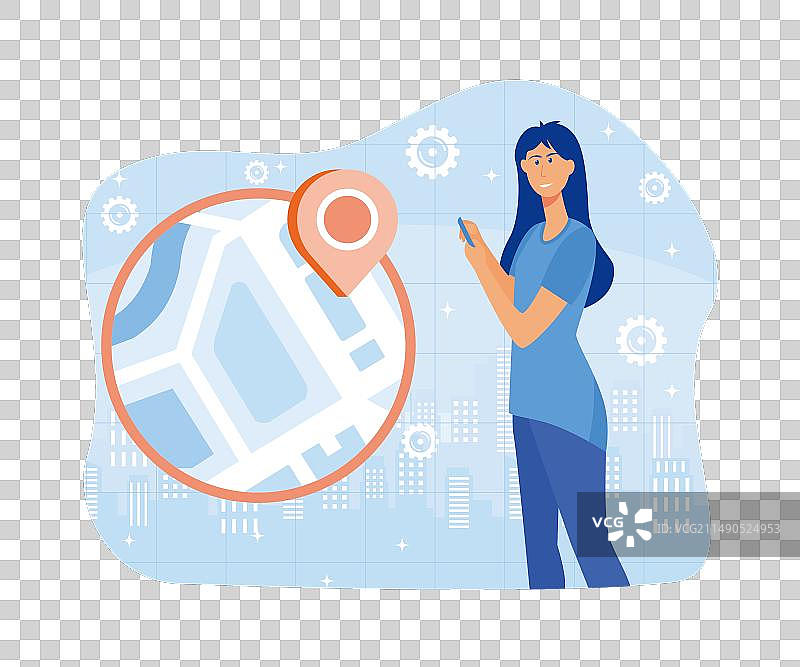 年轻女性角色使用导航App图片素材