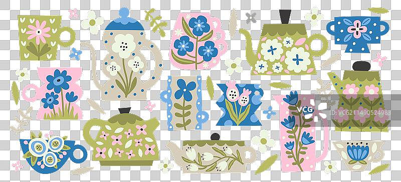 陶瓷茶壶、水壶和马克杯图片素材