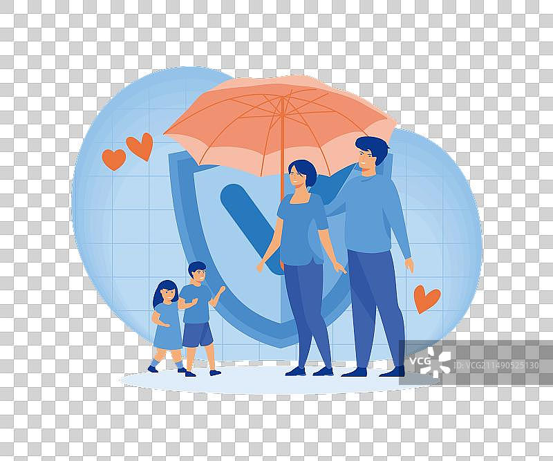 一家人站在保险伞下图片素材
