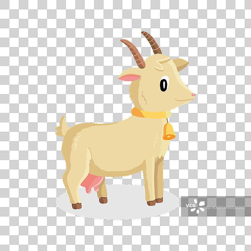 站立的卡通山羊，带有黄色铃铛图片素材