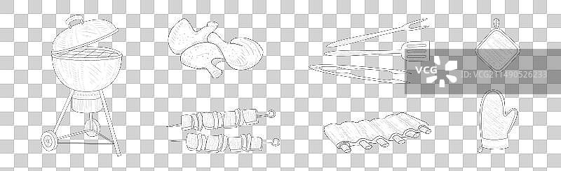 户外野餐烧烤食物线性图标图片素材