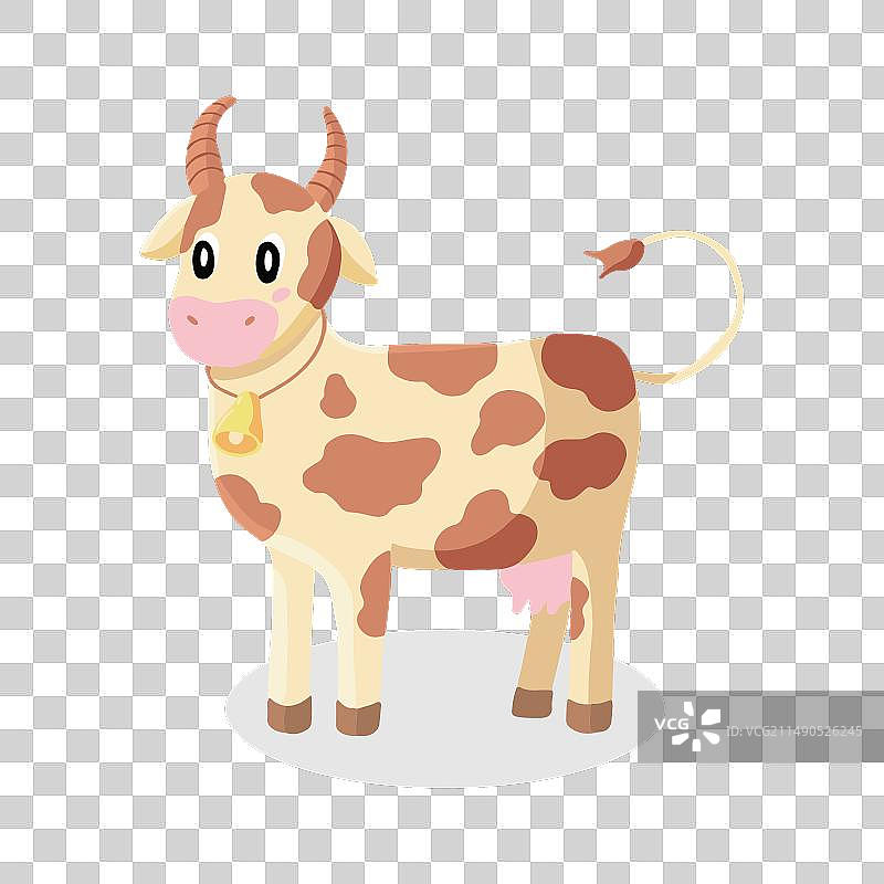 可爱的卡通奶牛，身上有棕色斑点图片素材
