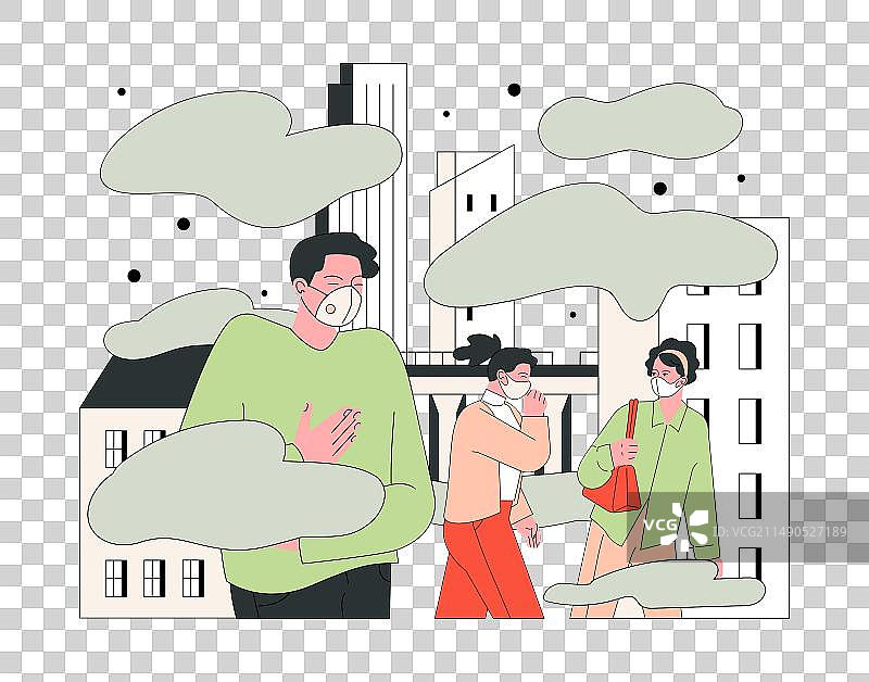关注空气质量：城市雾霾与居民图片素材