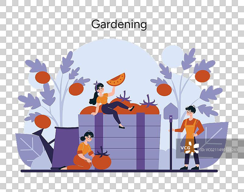 快乐的园丁们的热闹场景图片素材