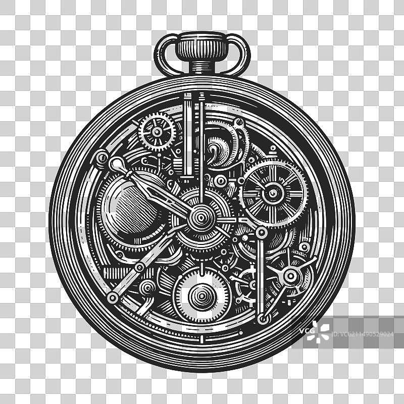 精致的怀表机械结构素描图片素材