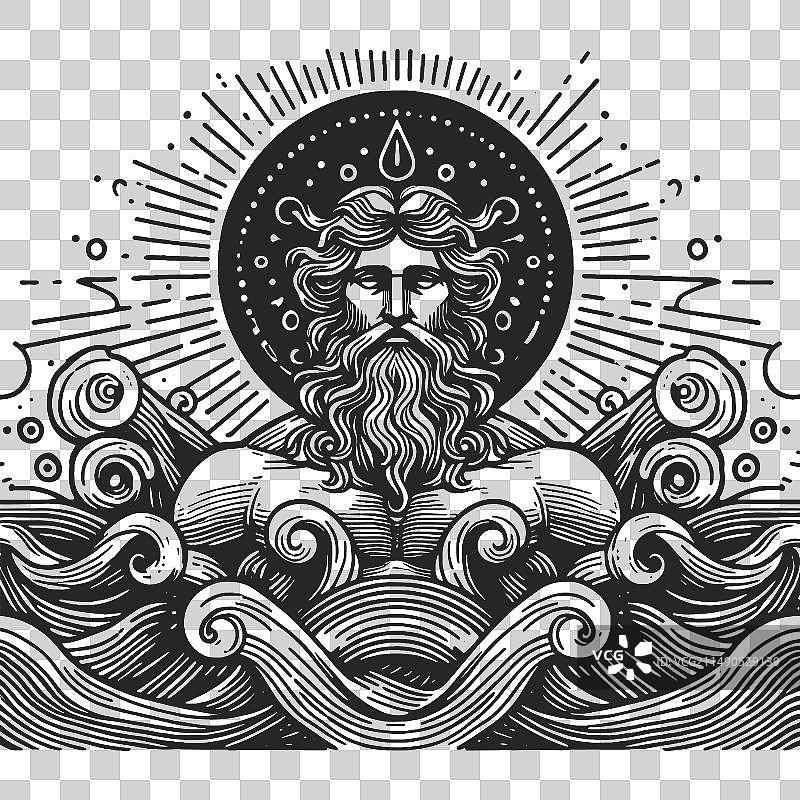 海浪中神话人物波塞冬雕刻图片素材