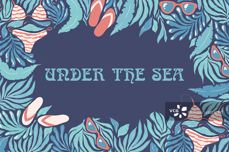 抽象热带植物海滩相框图片素材