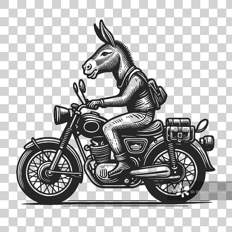 骑摩托车的驴素描图片素材