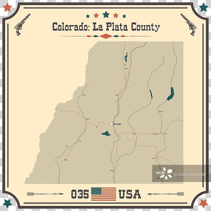 美国科罗拉多州拉普拉塔县复古地图图片素材