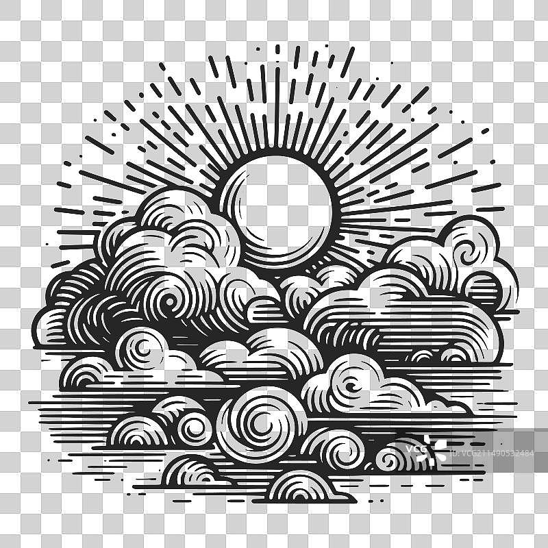 风格化的太阳云雕刻图片素材