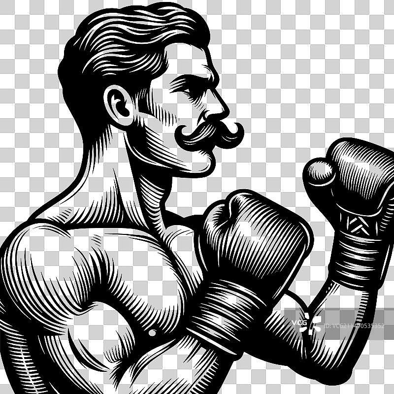 戴手套的复古拳击手素描图片素材