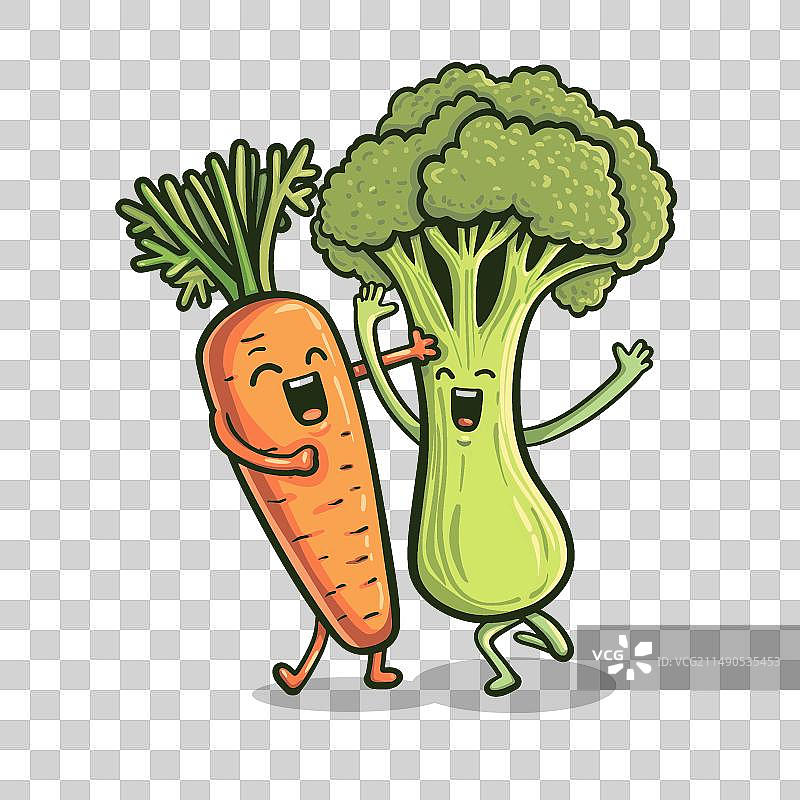 快乐的胡萝卜西兰花卡通人物图片素材