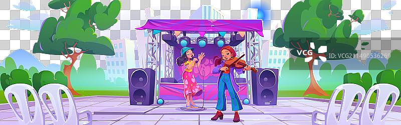 公园里有舞台的户外音乐节图片素材