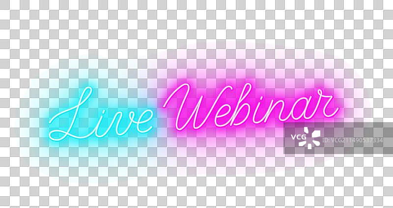 砖墙背景上的直播网络研讨会霓虹灯标志图片素材