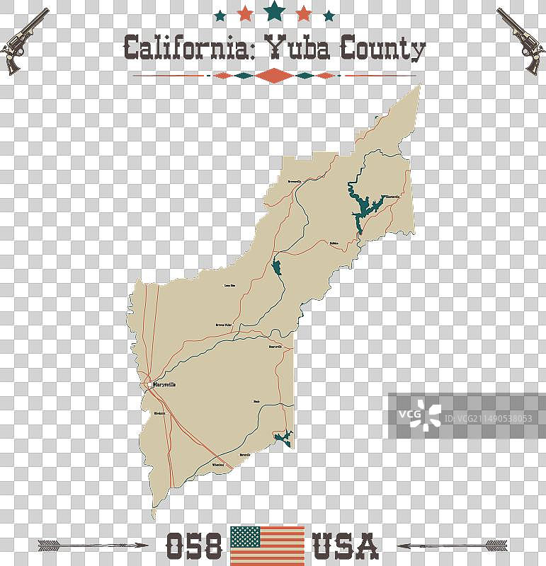 尤巴县加利福尼亚州的大型精确地图图片素材