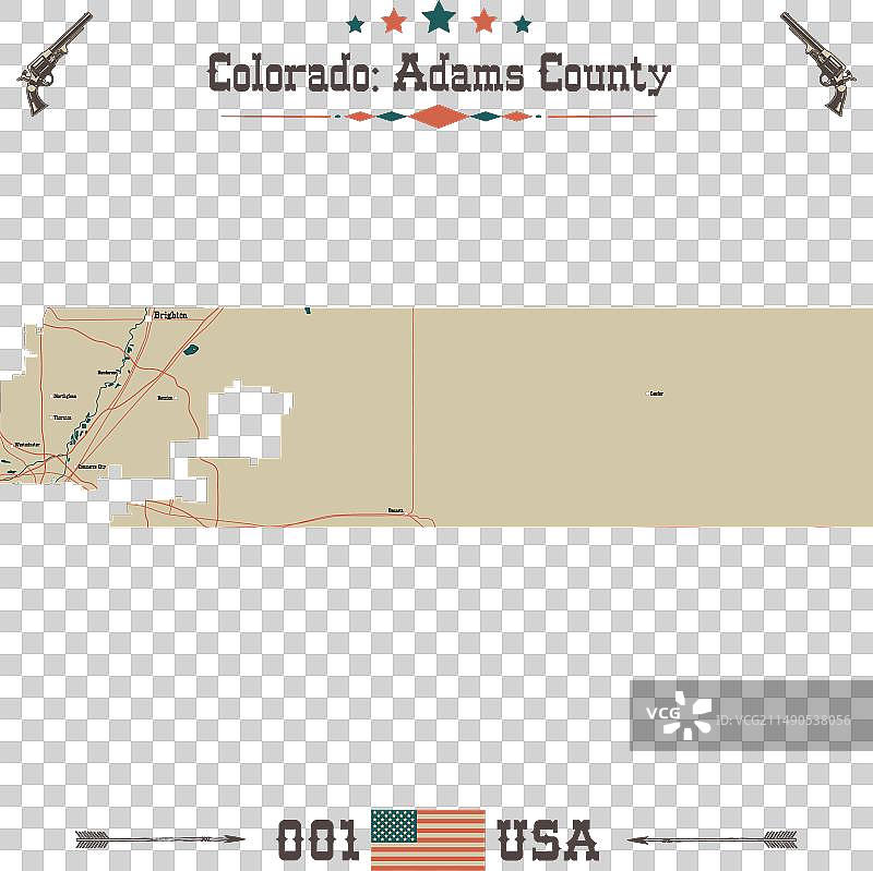 科罗拉多州亚当斯县的大型精确地图图片素材