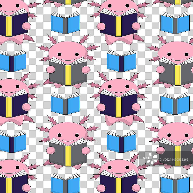 卡通风格的可爱墨西哥钝口螈无缝图案图片素材