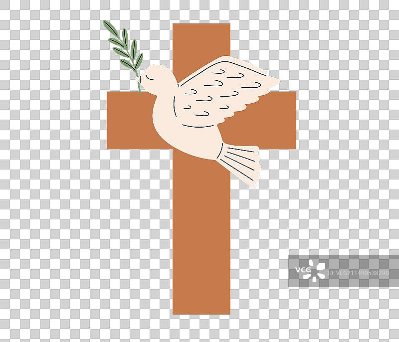 带有树枝图标的十字架与鸽子复活节象征图片素材