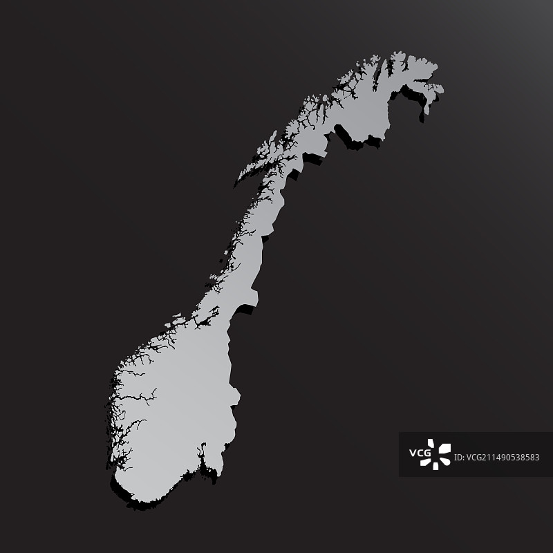 挪威地图，银色材质欧洲国家图片素材