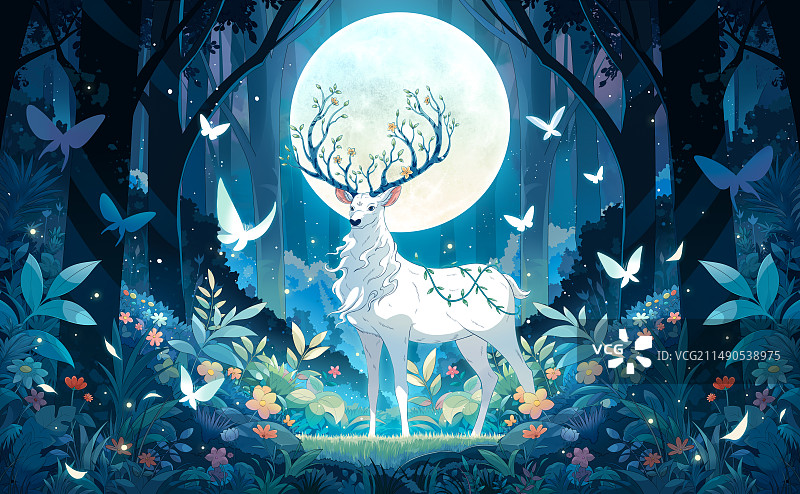 林深见鹿唯美插画图片素材