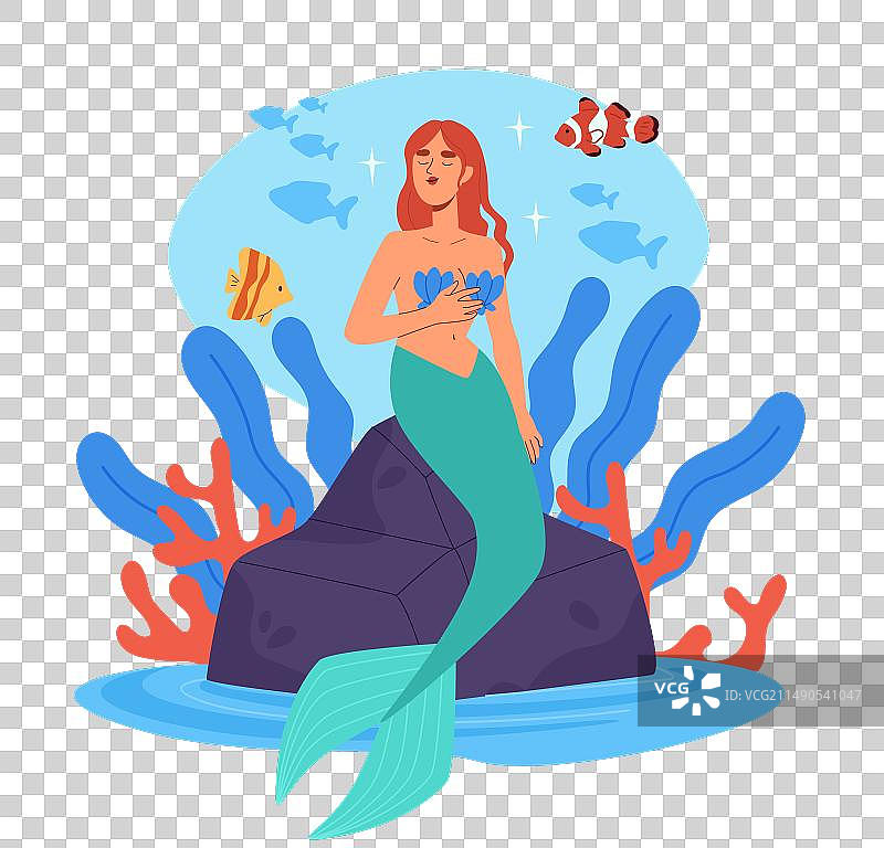 石头上的美丽美人鱼图片素材