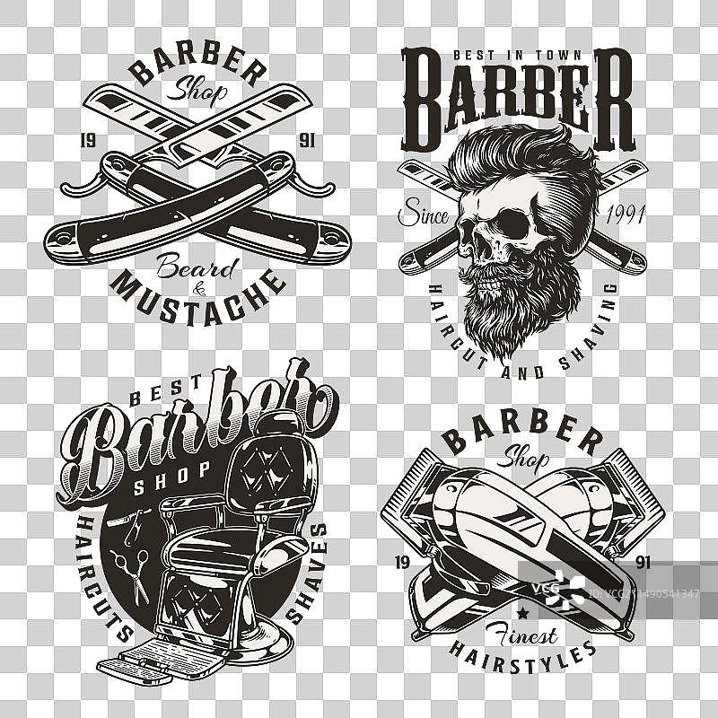 理发店单色贴纸套装图片素材