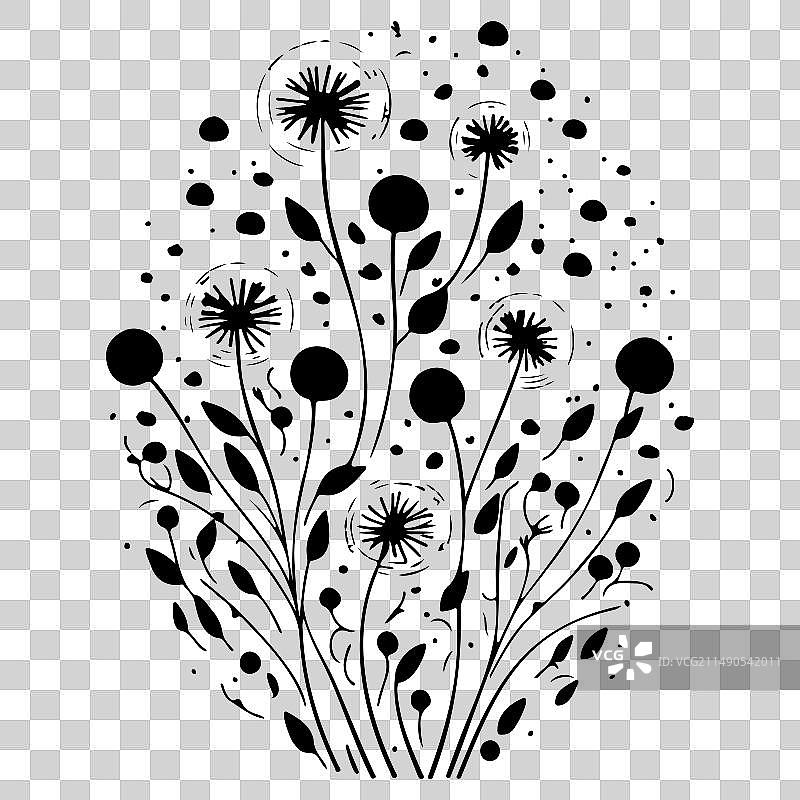 黑色飞行蒲公英种子涂鸦草图图片素材