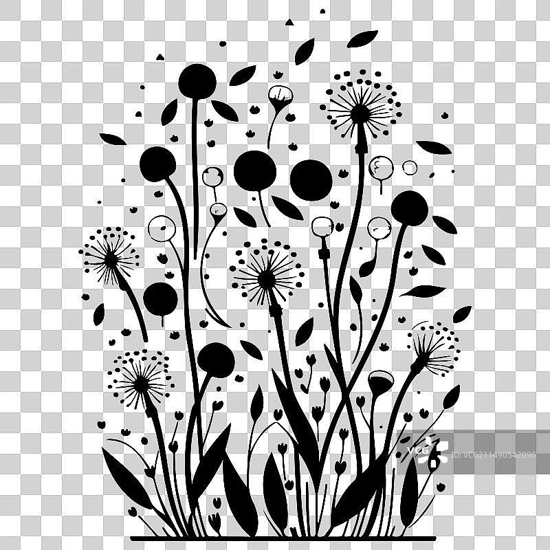 黑色飞行蒲公英种子涂鸦草图图片素材