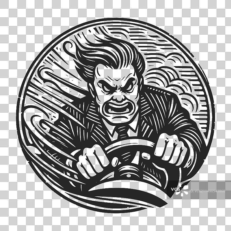 有攻击性的司机雕刻素描图片素材