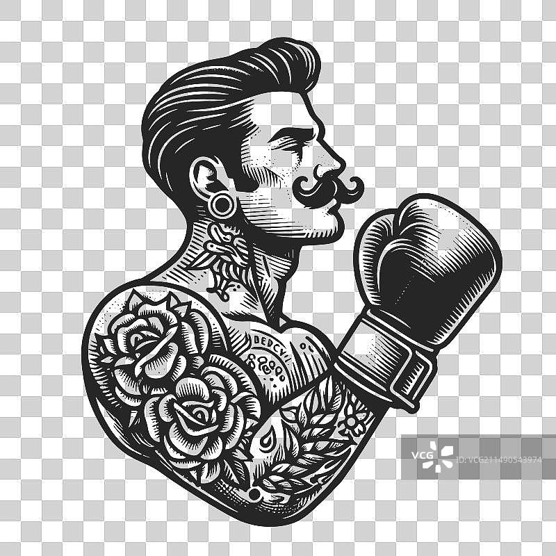 戴手套的复古拳击手素描图片素材