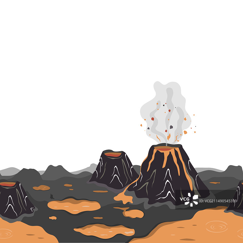 有火山和烟雾的史前景观图片素材