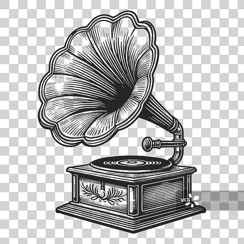 古董留声机雕刻图片素材