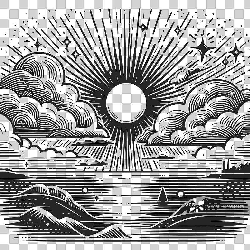 风格化的太阳云雕刻图片素材