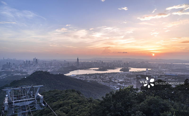 南京紫金山头陀岭落日览南京全景图片素材