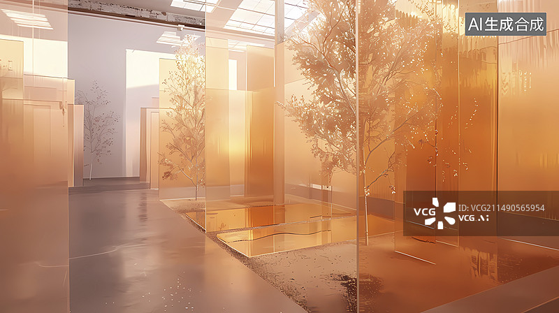 【AI数字艺术】数码橘粉色超现实艺术装置海报PPT背景图片素材